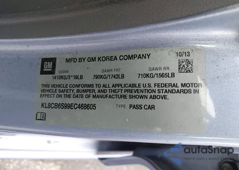 2014 Chevrolet Spark Ls Auto from USA, damaged, VIN KL8CB6S99EC468605